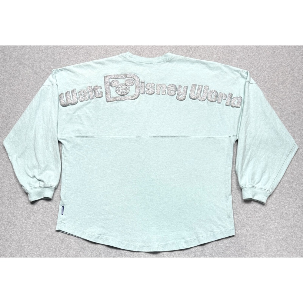 Walt Disney World Spirit Jersey Small Blue Silver Glitter Long Sleeve‎ Shirt S *